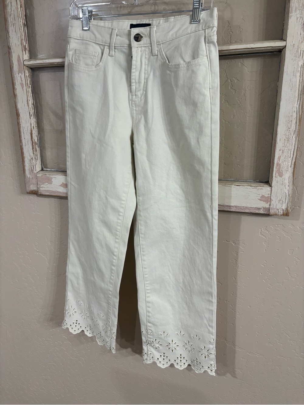 Women’s White Eyelet Hem Jeans